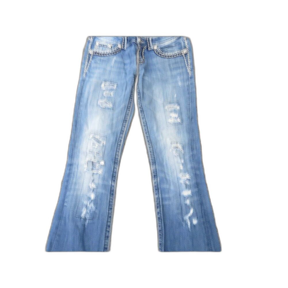 Miss Me Y2K Low Rise Distressed Bootcut Bling Jeans  28 EUC *read - Picture 4 of 15